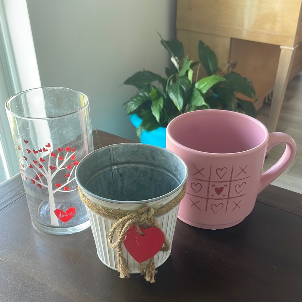 Valentine's Day Themed Glass, Mug, and Planter Set
